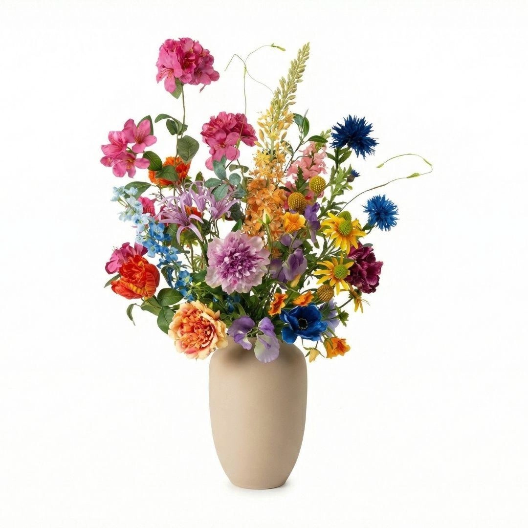 Farbenfrohe Kunstblumen in einer Vase
