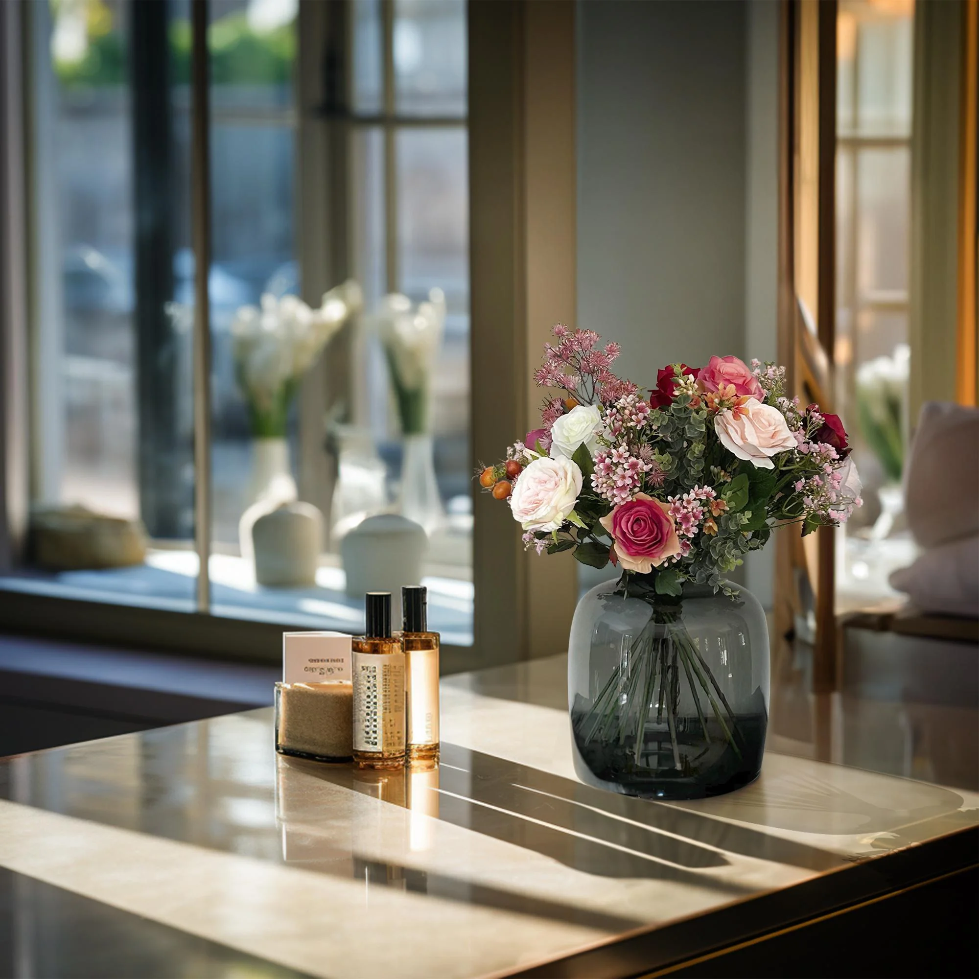 Detailansicht des Flame Roses Kunstblumenstrauß