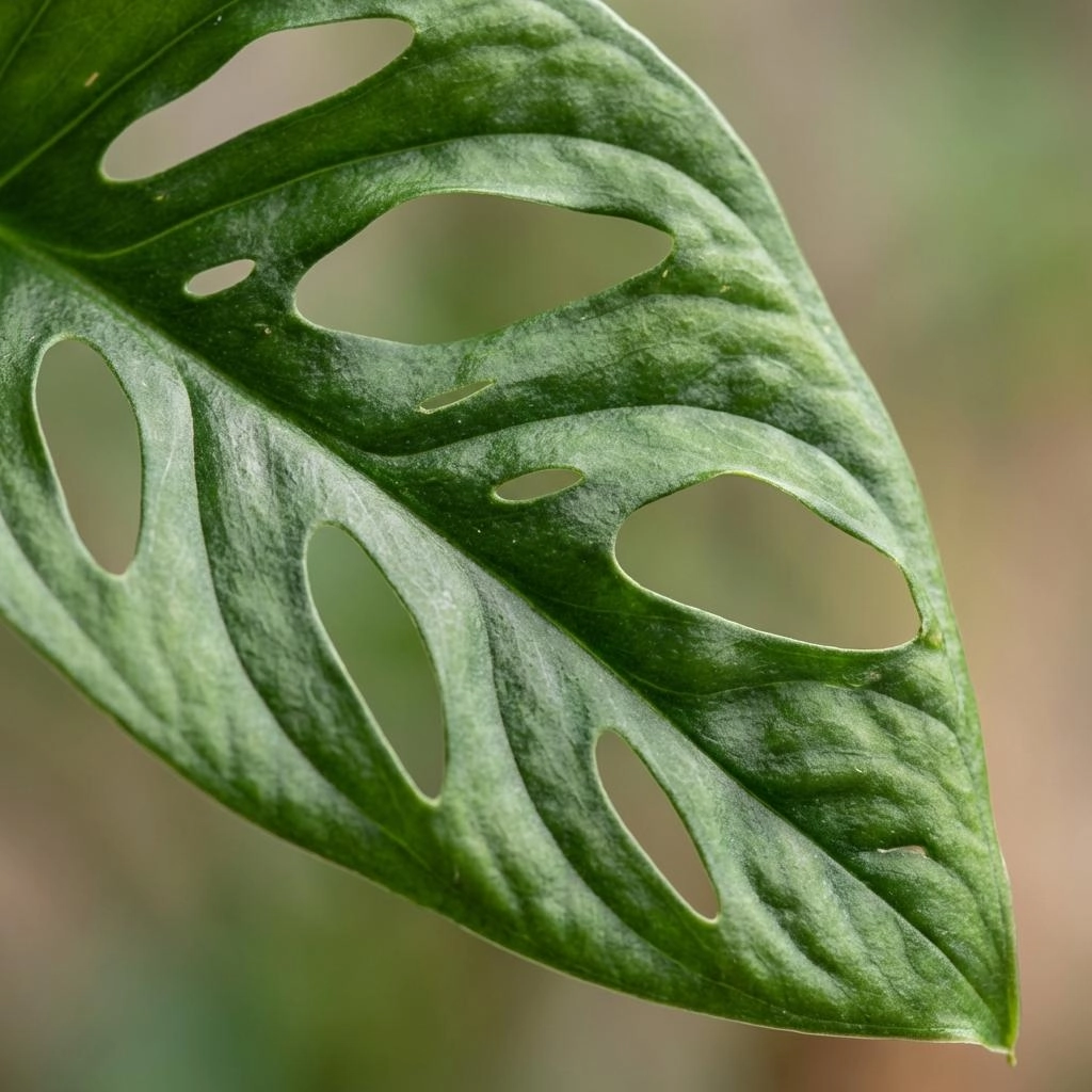 Junge Monstera Andansonii zuerst am Moosstab