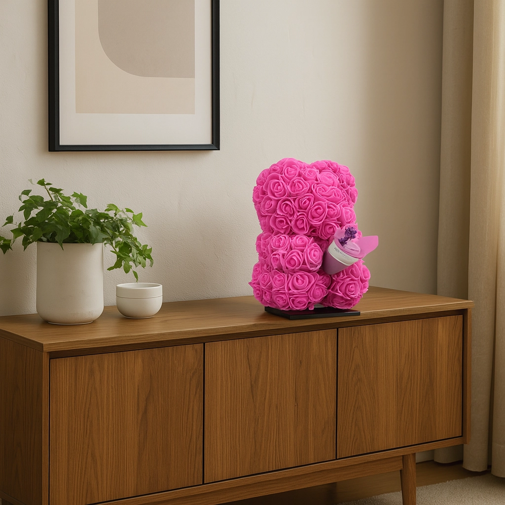 Detailansicht des Bären mit Blumen