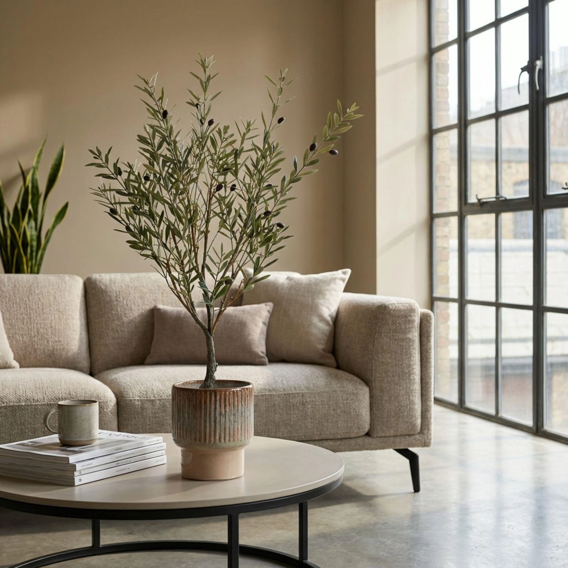 Künstlicher Olivenbaum 90 cm im Basistopf, frontalansicht