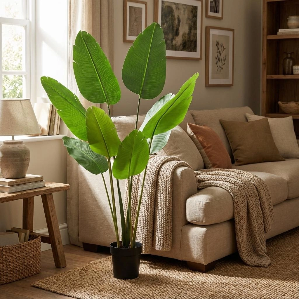 Künstliche Strelitzia Nicolai im modernen Raum