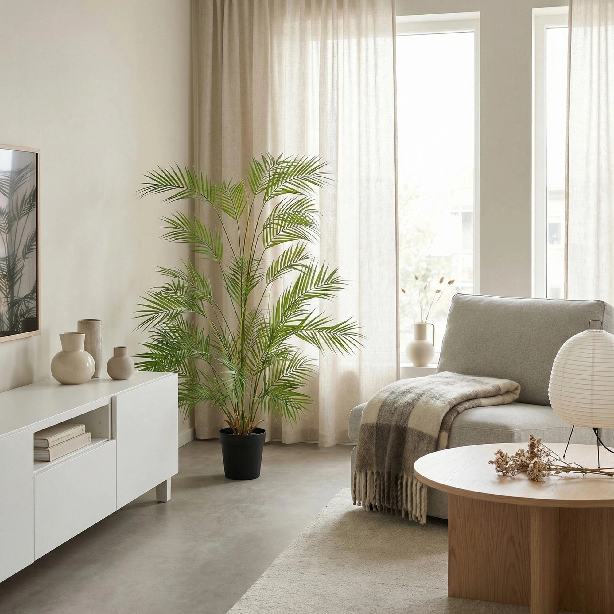 Nahaufnahme der Blätter der künstlichen Areca, Detailansicht